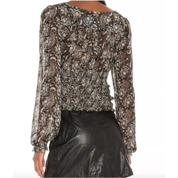 Free People Boho Milkmaid Peasant Night Out Long Sleeve Floral Size Small Blouse - Picture 2 of 9